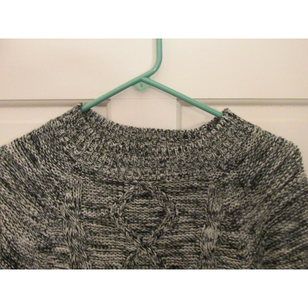 Poof Excellence Women's Black White Marled Cable Knit Long Sleeve Sweater Size S - Picture 2 of 6